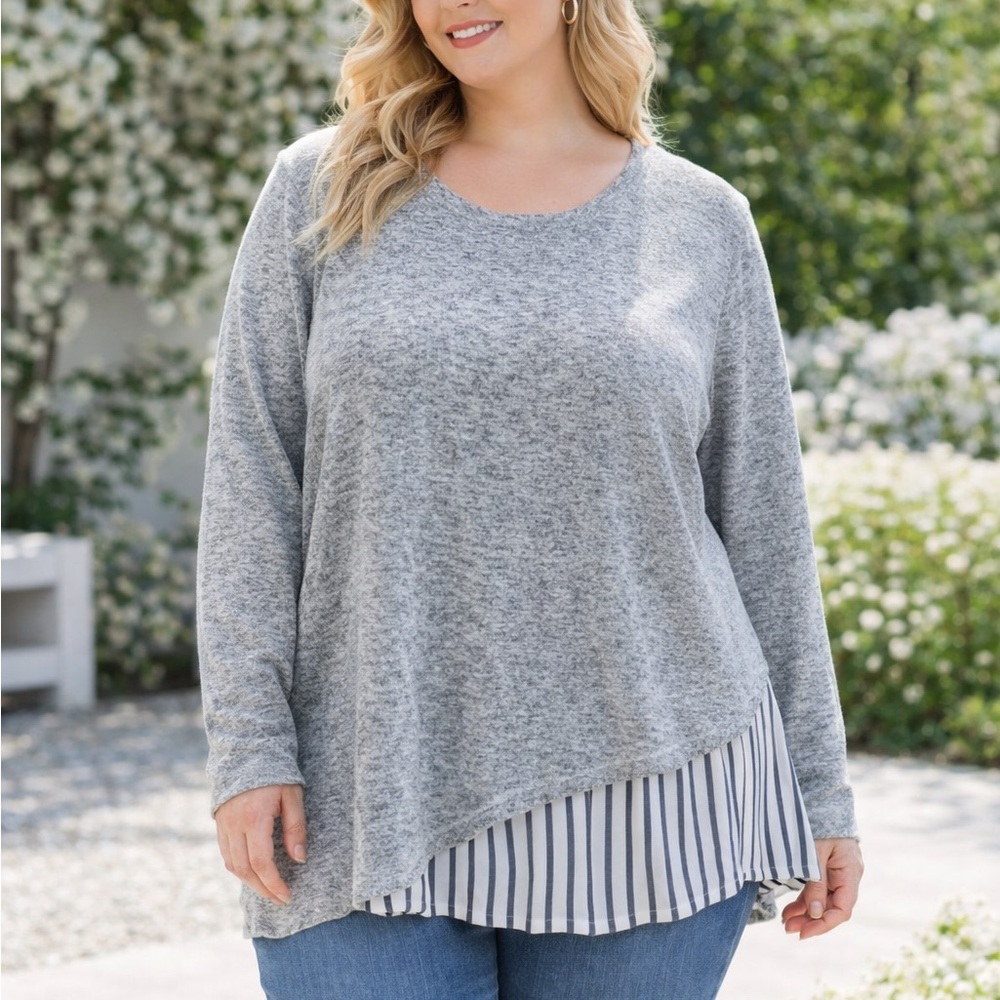 Lane Bryant 18/20 Plus Asymmetrical Feminine Layered‎ Tunic Blouse Gray